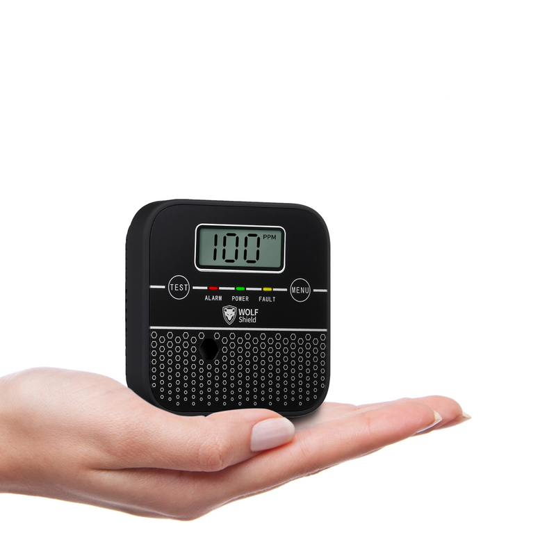 Wolf Shield Carbon Monoxide Detector 10 Year Sealed Battery |Portable Alarm|EN50291:2018 |CO Digital Display(1- Free Standing Bracket Black)