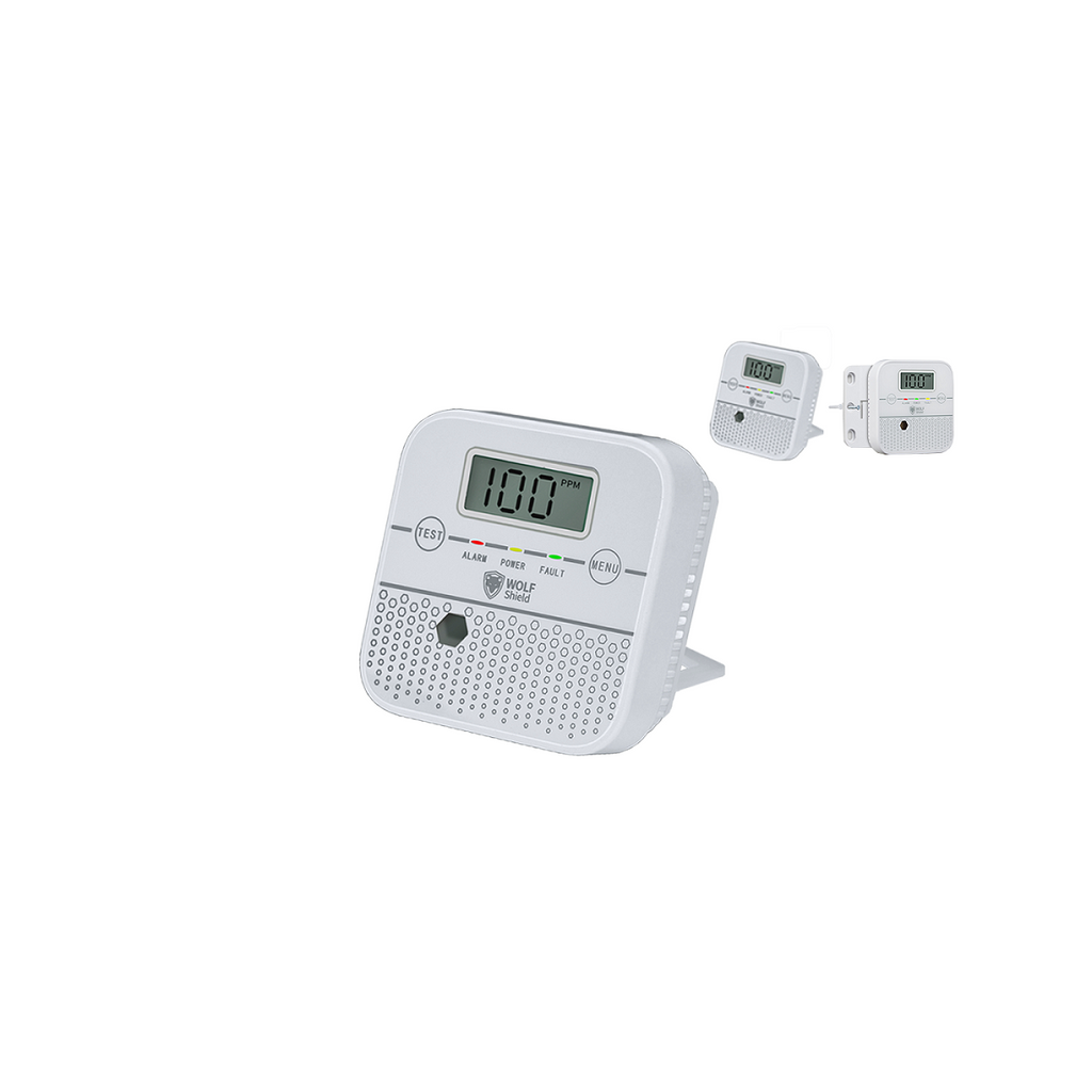 Wolf Shield Carbon Monoxide Detector 10 Year Sealed Battery |Portable Alarm|EN50291:2018 |CO Digital Display (1-Free Standing Bracket White)