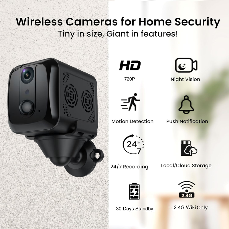 HD WiFi Indoor Camera, Spy Camera Hidden Camera30 Days Standby, Wifi Wireless Mini Camera, Indoor Camera For Home Security, Night Vision Motion Activated Alerts, Baby and Pets Camera